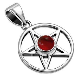 ✴️LAST ONE✴️Carnelian Stone Silver Pentacle Pendant & Chain